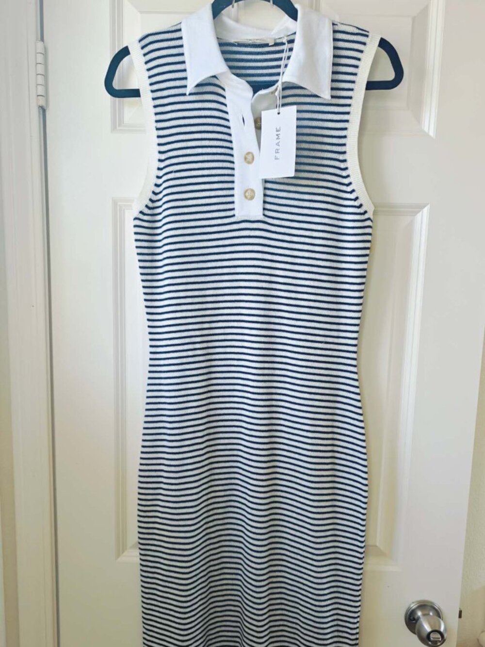 NWT Frame The Bold Stripe Knit Polo Midi Dress cashmere cotton - Picture 6 of 8